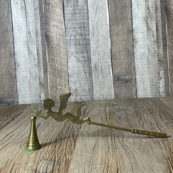 Vintage Solid Brass Cherub Angel Holiday Candle Snuffer